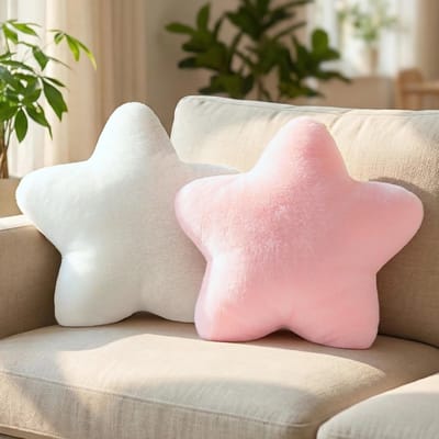 2-Delige Sierkussen - Stervormige Sierkussens - Stervormig Kussen - Kussenset - Ster Sierkussen - Pluche Kussen - Decoratie Kussens - Comfortabele Kussentjes voor Op De Bank - Zacht - Roze & Wit - Voor Kamer, Slaapkamer en Zitmeubeldecoratie