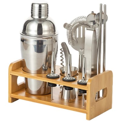 Ensemble de Shaker à Cocktail en Acier Inoxydable 13 Pièces, Kit d'Outils de Bar pour la Maison et les Fêtes 350 ml argenté