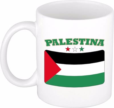 Bellatio Decorations koffie mok - Palestina - vlag print - 300 ml - wit - keramiek - Supporters fan artikelen - Landen beker