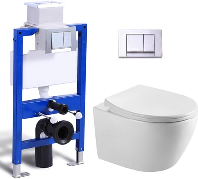 HOROW Hangtoilet met afneembare Softclose Zitting incl. Deksel - D-vormig - incl. Inbouwreservoir