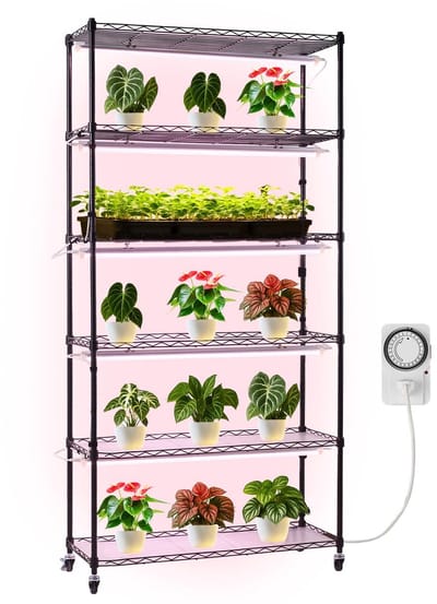 Ibenzoa® Metalen plantenrek met verlichting voor binnen, zes niveaus en wielen