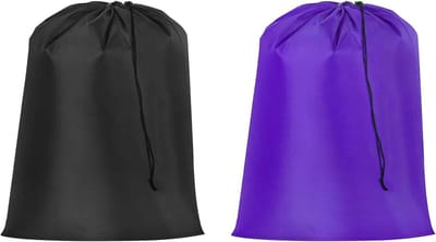 Ronte - Waszakken met Treksluiting - Set van 2 - 68 x 56 cm - Vuile Waszak met Handvat - Wasbare Wasmand voor Reizen, Kamperen en Outdoor - Paars/Zwart