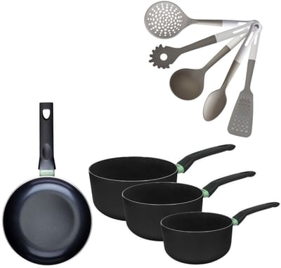 Set Koekenpan 24cm en 3 Kookpannen 16/18/20 cm zonder PFAS Fackelmann Brandao met 5 Vario keukengerei