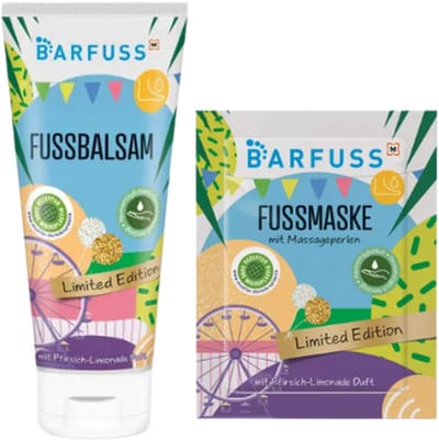 Barfuss Voetverzorging set van 2 - Voetbalsem en Voetmasker | 1x 755ml en 1x 15 ml - Perziklimonade Geur | Limited Edition 2025 - Voetverzorgingsset