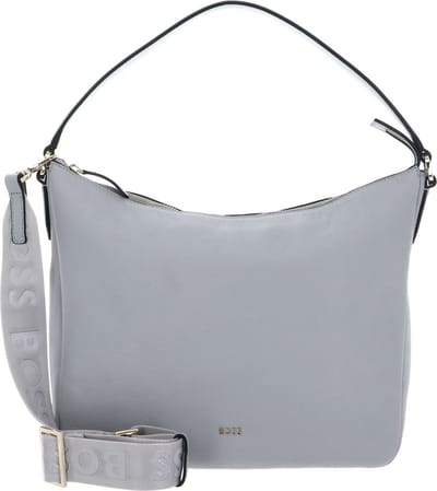 BOSS Leren Schoudertas Alyce Hobo BM Light Grey Lichtgrijs