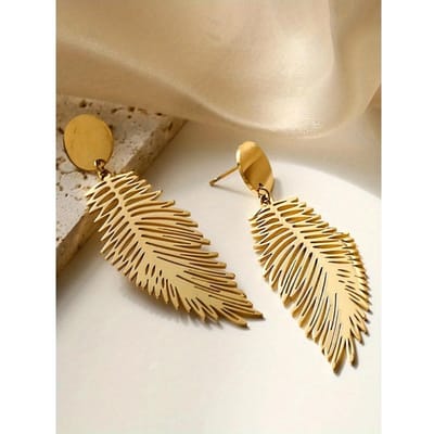 Elegante En Mooie Veer Decoratieve Roestvrijstalen Oorbellen Sieraden Zijn Perfect Voor Dagelijkse Kleding En Passende Cadeaus goud