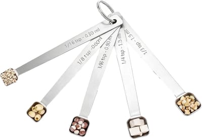 Dailygoods - 5-delige maatlepelset, koffielepels van roestvrij staal, kleine lepels, doseerlepel, 1,5 ml, 1,25 ml, 0,9 ml, 0,6 ml, 0,3 ml kruidenlepel, mini-lepel, geschikt voor koken, bakken en kruidenpotjes