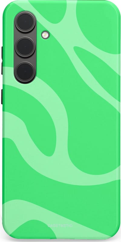 Casetastic hoesje geschikt voor Samsung Galaxy S24 Plus - Dubbellaagse bescherming - Limoen Groene Vloeiende Golven - Fashion Case - Groen