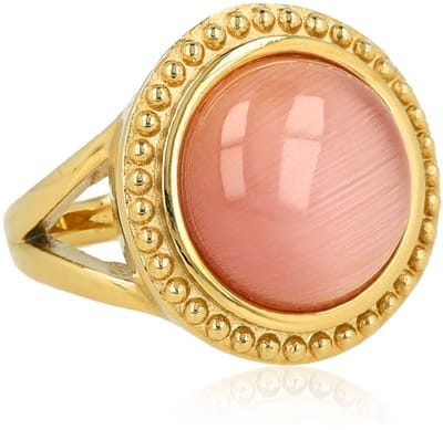 My Bendel - Vintage Ring met Ronde Edelsteen • Pink Moonstone - met Luxe Cadeauverpakking | Sieraden Voor Dames | Maat 17.00 Mm / Maat 53