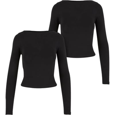 Urban Classics - Ruffled Super Slim 2-pack Longsleeve top - 5XL - Zwart/Zwart
