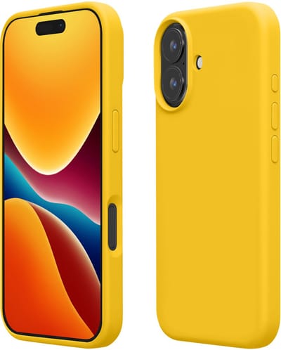 kwmobile telefoonhoesje geschikt voor Apple iPhone 16 Plus - Hoesje met siliconen coating - Smartphone case in stralend geel