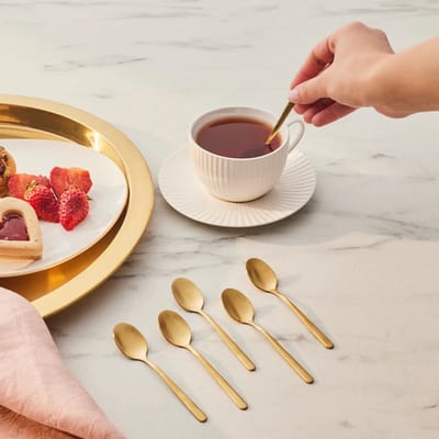 Karaca Boreas - Theelepel Goud – 6 Delig – 304 RVS – Luxe Gouden Theelepels – Cadeauset