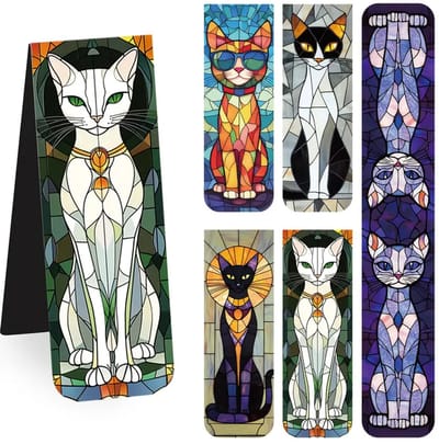 Viwado® 5-pack Magnetische Katten Boekenleggers – Stijlvolle Leesaccessoires van Synthetisch Rubber – Kleurrijk Met Engelse Tekst – Duurzaam Cadeau voor Leraren & Kinderen