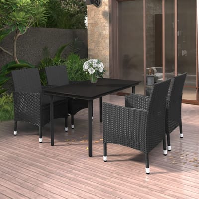 vidaXL - 5-delige - Tuinset - met - kussens - poly - rattan - en - glas