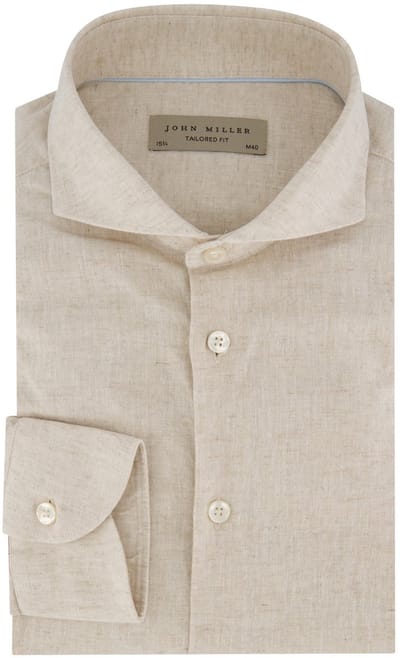 John Miller tailored fit overhemd beige linnen