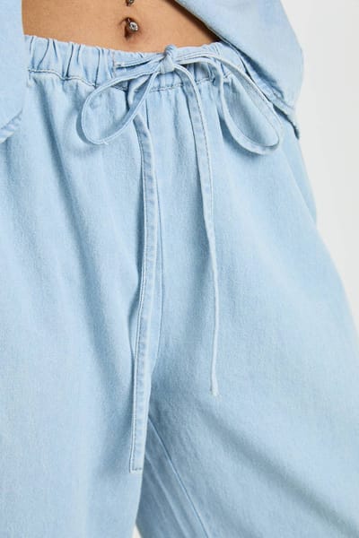 boohoo Dames Chambray Wijde Slouchy Broek | Licht Gebleekt | Maat: 34