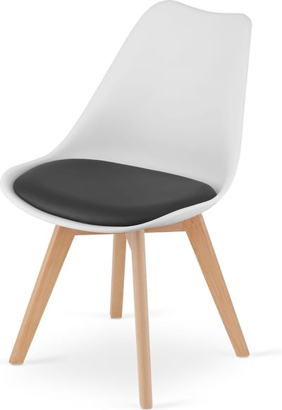 MARK - Eetkamerstoel - eco leer - beuken poten - wit, zwart