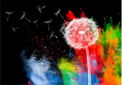Fotobehangkoning - Behang - Vliesbehang - Fotobehang Paardenbloem Kunst - Colourful Element - 150 x 105 cm
