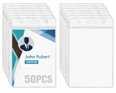 Transparante flexibele badgehouder met ritssluiting, verticaal formaat [set van 50] voor bezoekersbadges/toegangskaarten/kantinekaarten/vervoerskaarten Phonillico®