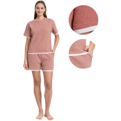Pyjama Femme XL Shorts Manches Courtes Coton Ample Agréable Pour l'Été Poches