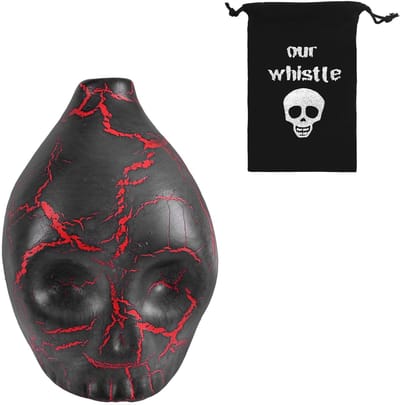 Dailygoods- Doodsfluit 125 Decibel - Azteekse Doodsfluit - Keramiek - Halloween Geschenk - Inclusief Opbergzak/Touw - 7,5 x 6 cm - Fluit