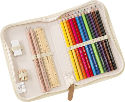 Fresk [Etui met vulling] Meisjes – Pennenzak - Etuis voor School - Pennenvak voor Kinderen - Schoolspullen - -Ecru - Berries