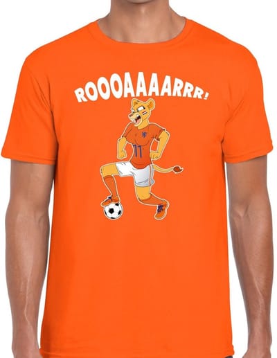 Nederland supporter t-shirt dameselftal Leeuwin roooaaaarrr met bal oranje heren - landen kleding S