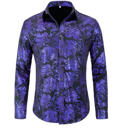 ALLTHEMEN Heren Print Langmouwen Shirt - Heren Lang Mouwen Overhemd - M