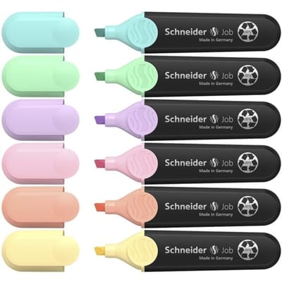 Schneider markeerstift - tekstmarker - Job pastel - assorti 6 stuks - beitelpunt - S-115097