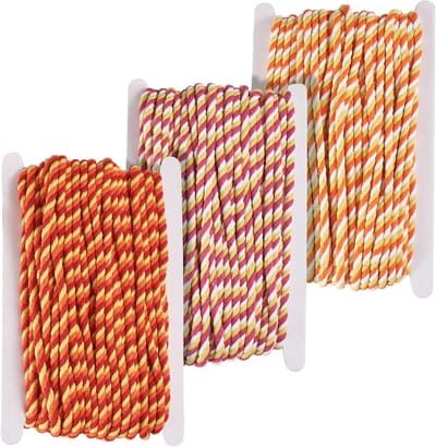 60M Polyester Twisted Beads Cords - 6mm 3-Ply Gevlochten Touw voor DIY Projecten, Trekkoord en Huisdecoratie in Oranje
