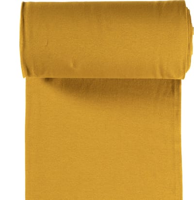 Boordstof Uni Rondgebreid 35 cm per Meter – Oker Geel – Elastische Boordstof voor Mouwen, Hals & Taille