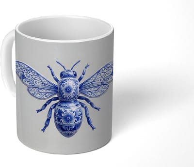 Mok - Koffiemok - Bij - Modern - Delfts - Blauw - Mokken - 350 ML - Beker - Koffiemokken - Theemok
