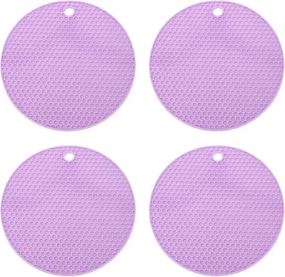 Siliconen onderzetters voor hete pannen - antislip mat - 7 inch - 4 stuks - multifunctionele antislip hittebestendige onderzetters voor pannen en schalen - geschikt voor aanrecht en tafel - Paars