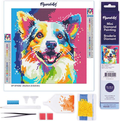 Figured'Art Mini Diamond Painting set Volwassenen 25x25 cm Honden Abstracte Pop-Art - 5D DIY Art full drill ronde diamant - Opgerold canvas