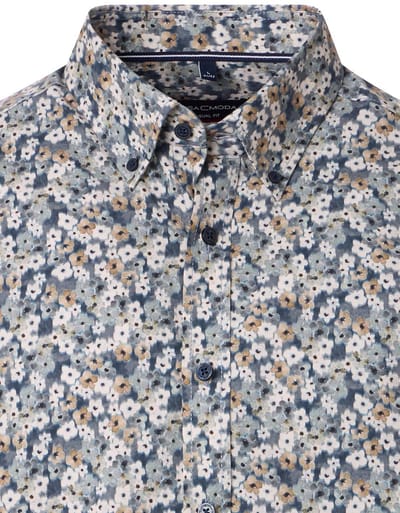 CASA MODA Sport casual fit overhemd - popeline - blauw - wit - beige dessin
