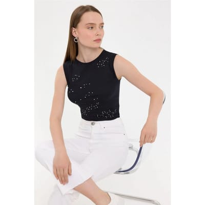 Mouwloze Katoenen Ronde Hals Diamante Top