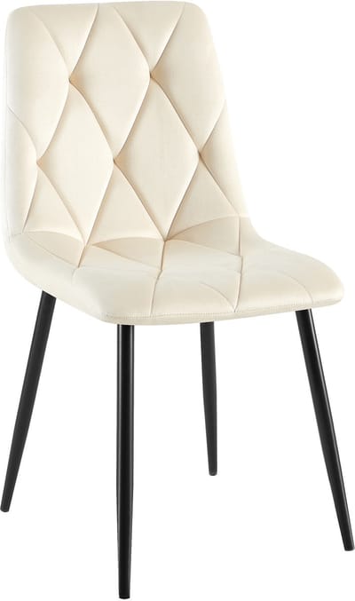 CLP Clairton Eetkamerstoel - klassiek - met zwart metalen frame - Belastbaar tot 150 kg - fluweel - Velvet - Fluweel/creme