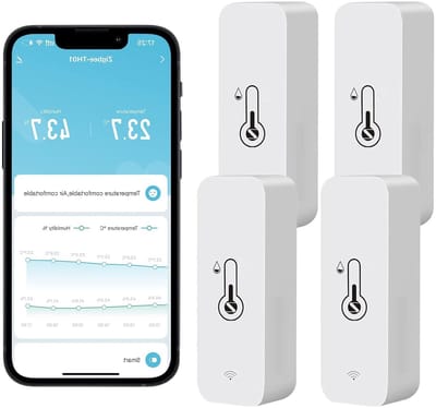 Temperatuur Vochtigheidssensor - Binnen Buiten - Klimaat Bewaken - App Meldingen - 4 Stuks - Wit