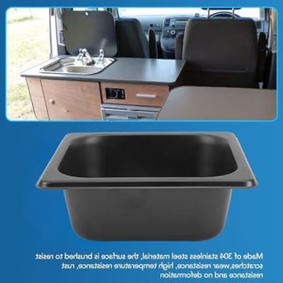 RVS Keukensink voor Buiten - Zwart Gegalvaniseerde Inbouw Bar Sink voor Boot, Caravan en Camper - 175 x 160 x 70 mm