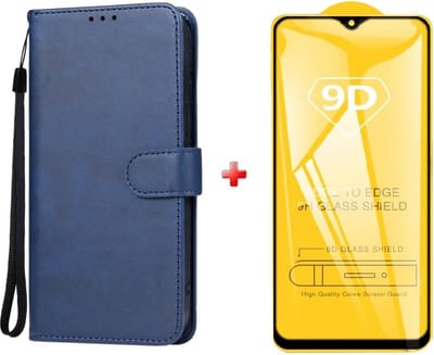 Telefoonhoesje geschikt voor Samsung Galaxy A15 blauw agenda book case hoesje + full glas screenprotector