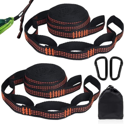 Hangmat Bevestiging Set - Hangmatriemen Haken - Outdoor Ontspanning - Snel Op te Zetten - 2m x 2.5cm - Oranje Zwart