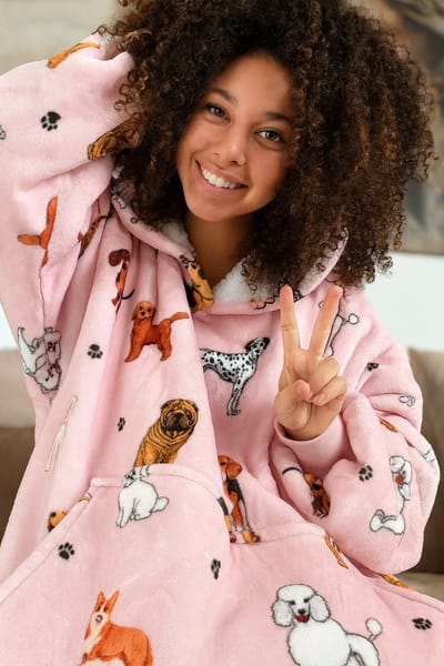 Badrock Hoodie deken - Fleece deken met mouwen en capuchon - Draagbare deken - Plaid met mouwen – hoodie blanket - Warm & zacht – Fleece poncho – Honden