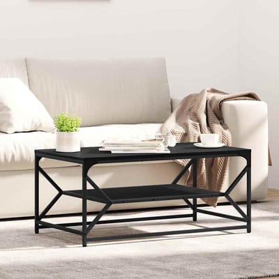 vidaXL - Salontafel - Zwart - Eiken - 90 - x - 50 - x - 40 - cm - Engineered - hout - en - staal