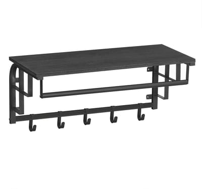 ACAZA Kapstok - Wandkapstok - Kapstok Hangend - 66 x 30 x 27 cm - 5 Verwijderbare Haken met Plank en Kledingstang - Zwart