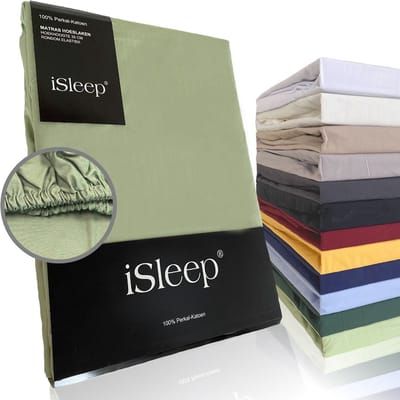 iSleep Perkal Hoeslaken - 100% Perkal Katoen - Hoge Hoek - Rondom Elastiek - Eenpersoons - 80x200 cm - Licht Groen