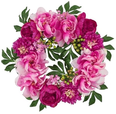 Veerkransen voor voordeur - Pioenrozenkrans voor huisdecoratie in Fuchsia