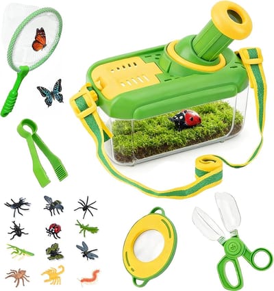 Namajunas - Insecten speelgoed - insectenpotje met vergrootglas - Buitenspeelgoed - Natuur Onderzoekerset - Insecten Explorer - Kinderspeelgoed 4 5 6 jaar - Cadeaus voor jongens en meisjes - Vlindernet, 12 nepinsecten, kinderloep, insectenvanger