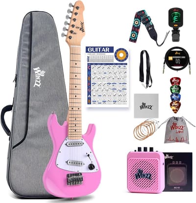 Elektrische Gitaar Set 30 Inch voor Kinderen - Ideaal voor Beginners (Roze)