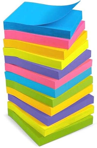 Kleurrijke Sticky Notes - 12 Pads Van 3"x3" - Zelfklevende Notities Voor Kantoor En School