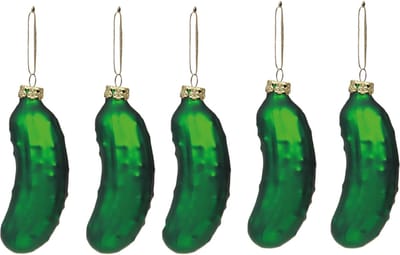 Trend24 - Kerstornament augurk - Kerstbal - Kerstballen - Kerstboom versiering - Kerstornamenten grappig - Kersthanger - Kerstboomhanger - Kerstdecoratie - Glas - Set van 5 - Groen - 3 x 10 cm